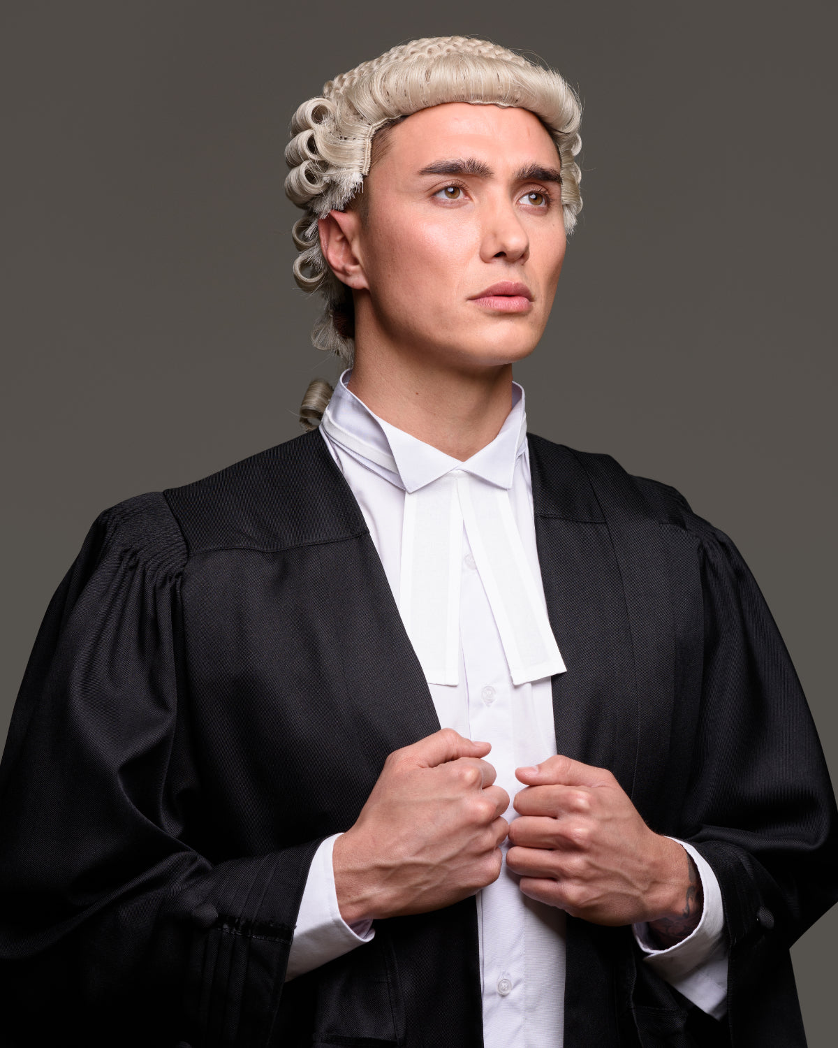 Barristers Gown, Wig and Band Set - Grey & White