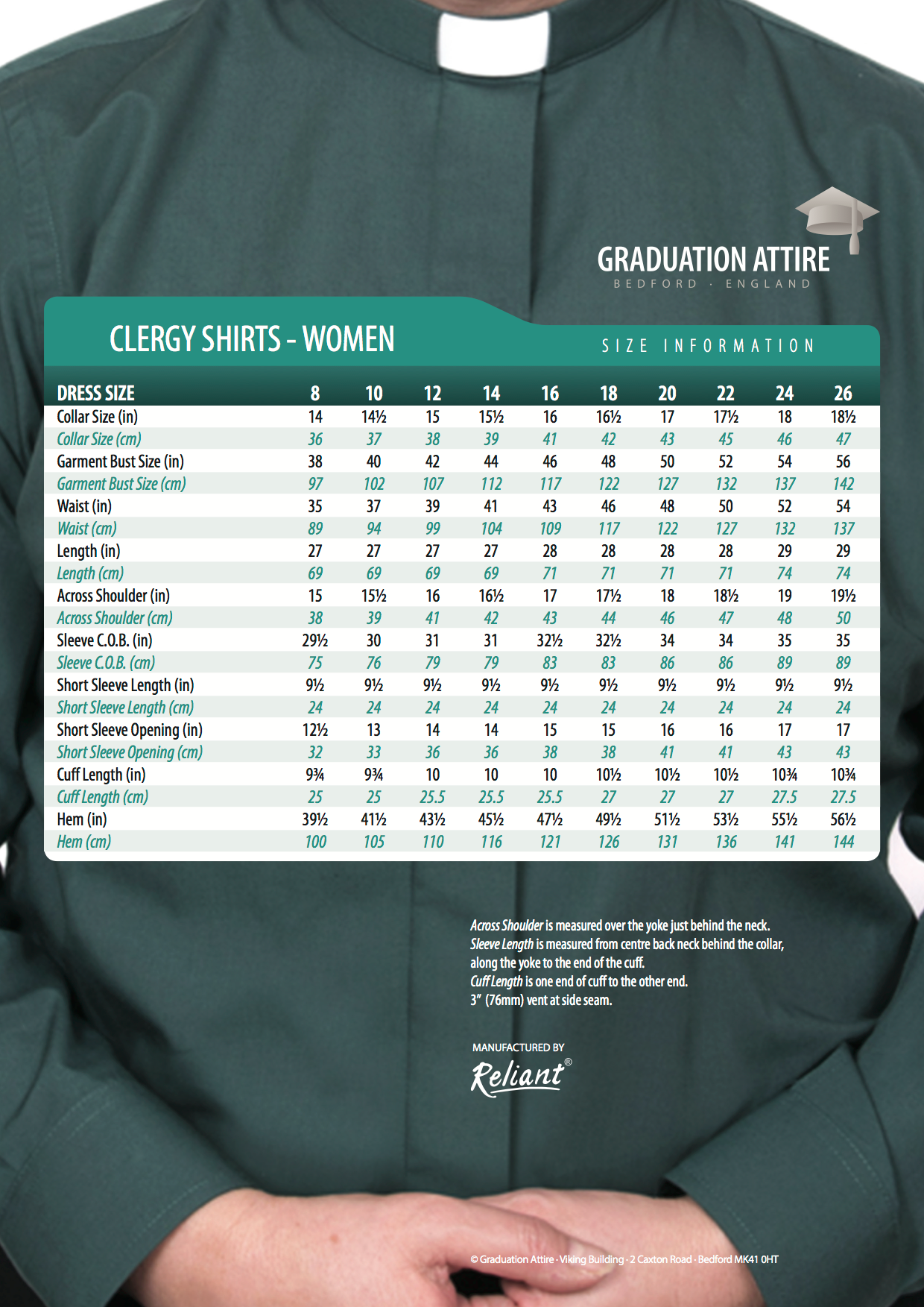 Reliant Ladies Long Sleeved Clergy Shirt