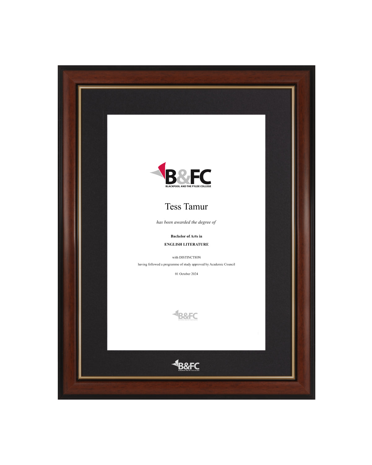 Blackpool & The Fylde College | Branded Certificate Display Frame