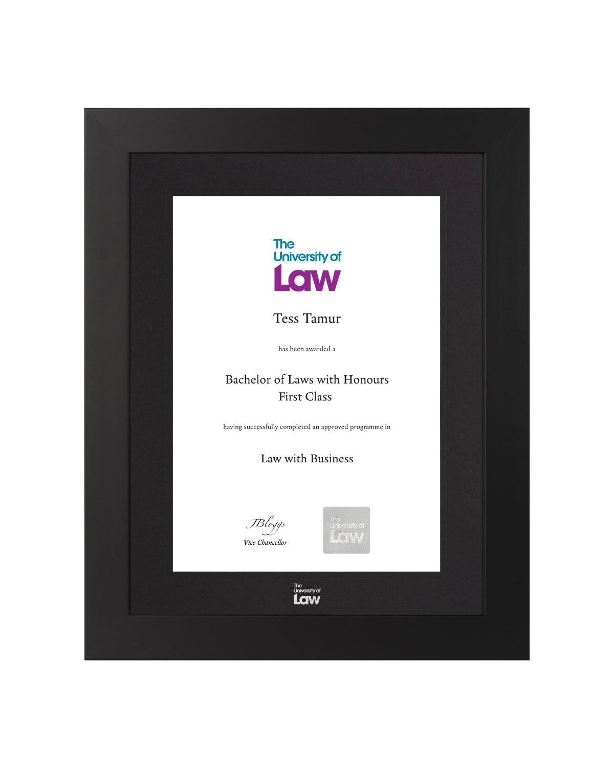 University of Law Embossed Degree / Certificate Display Frame
