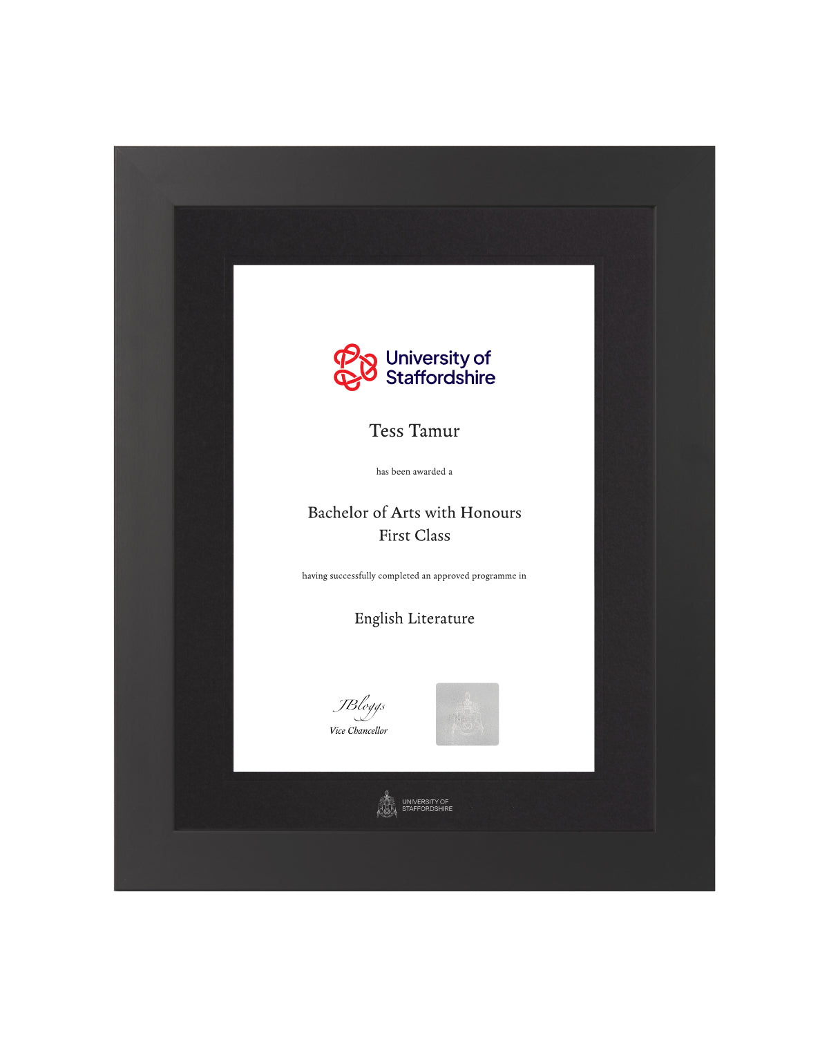 University of Staffordshire | Branded Certificate Display Frame