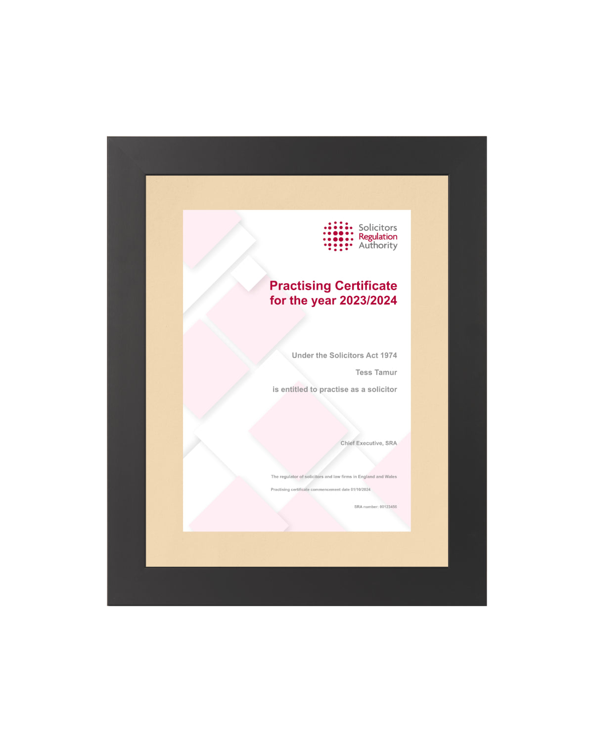 Tailor De Jure - Certificate Display Frame - Modern Style