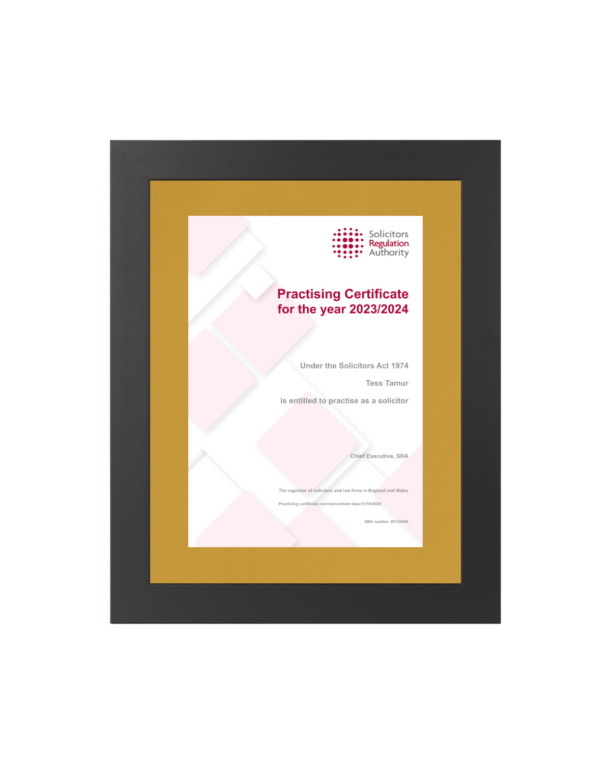 Tailor De Jure - Certificate Display Frame - Modern Style