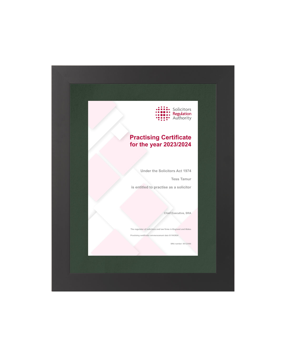 Tailor De Jure - Certificate Display Frame - Modern Style