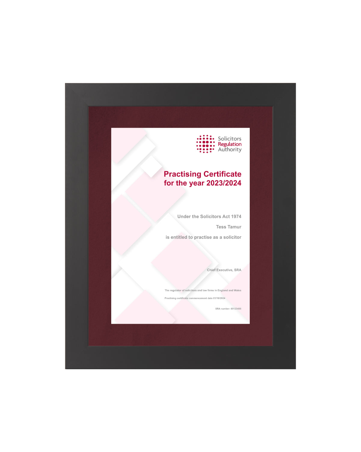 Tailor De Jure - Certificate Display Frame - Modern Style