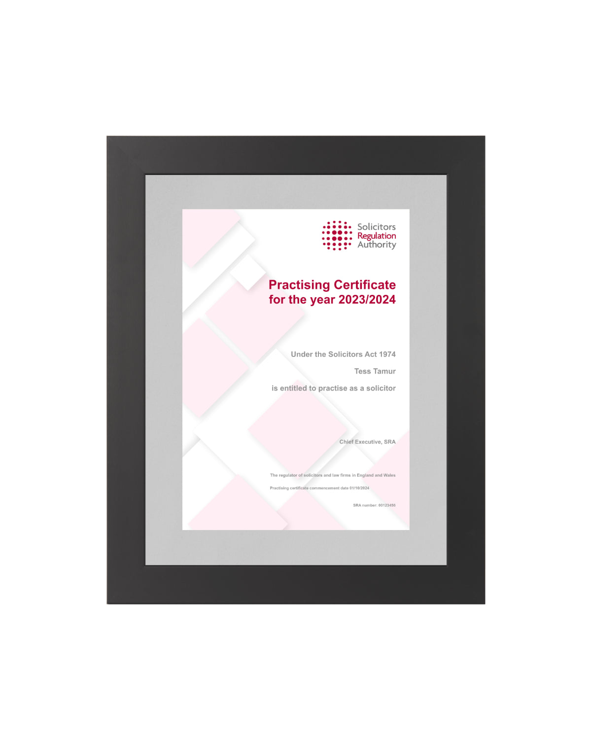 Tailor De Jure - Certificate Display Frame - Modern Style