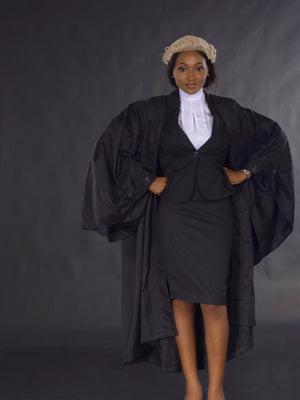 Barristers Gown, Wig and Collarette Set - Grey & White
