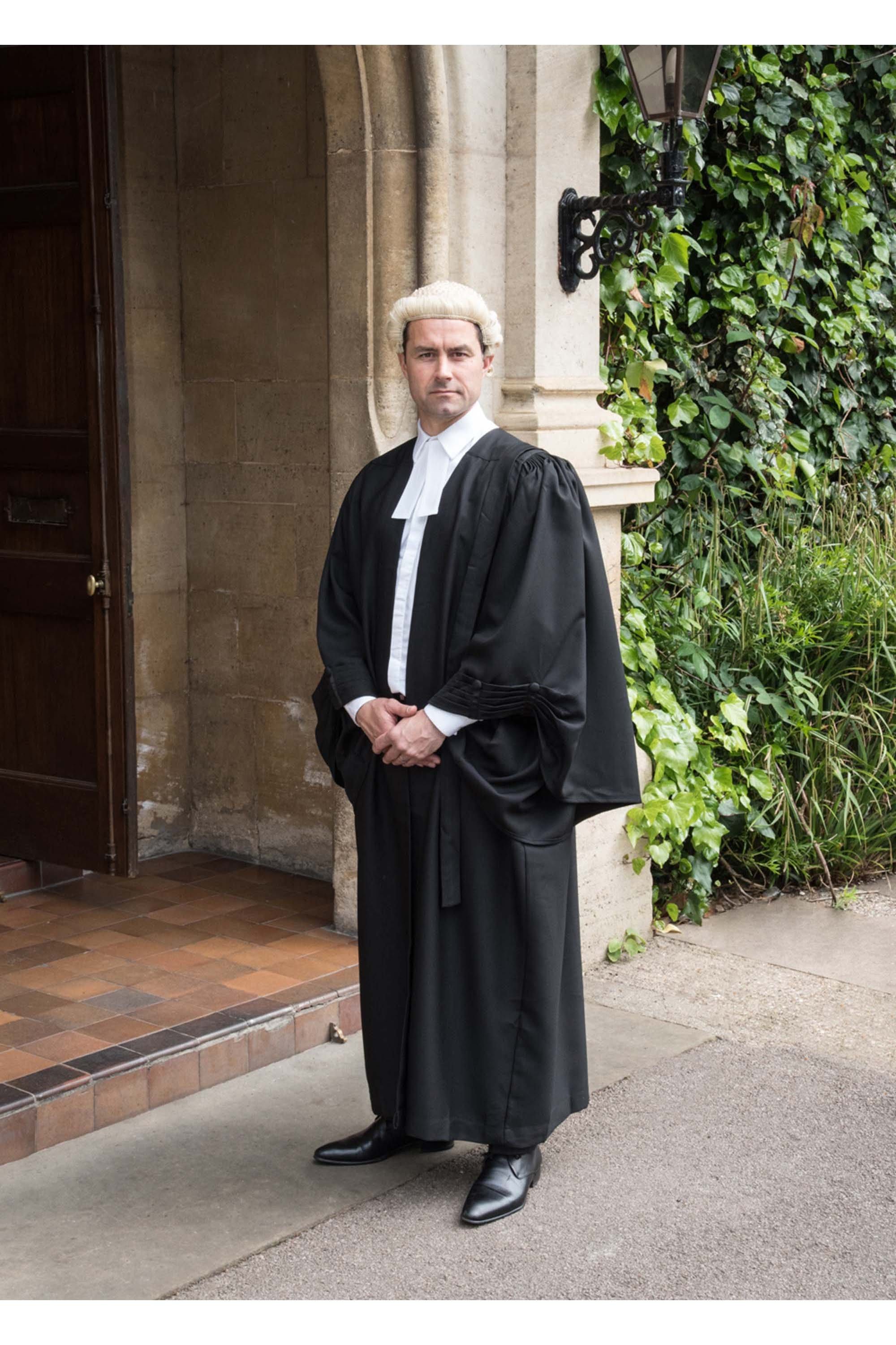 Barristers Gown Wig and Band Set Grey White