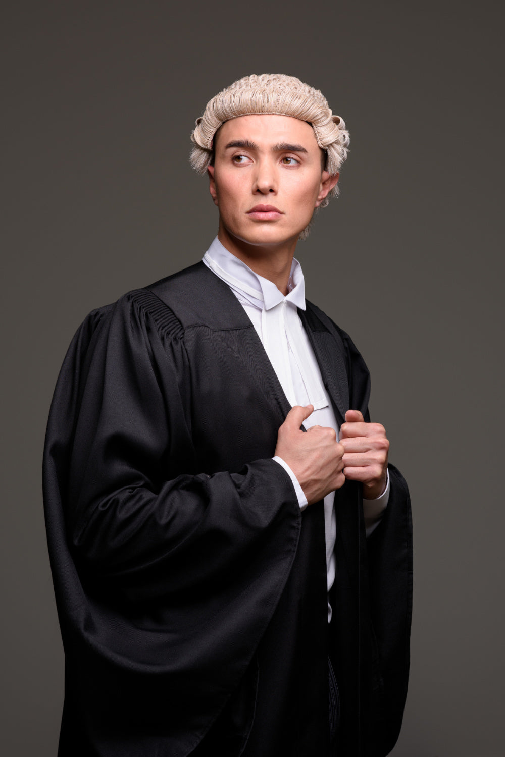 Barristers Gown Wig and Band Set Grey White