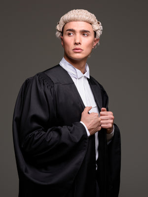 Barristers Gown, Wig and Band Set - Grey & White