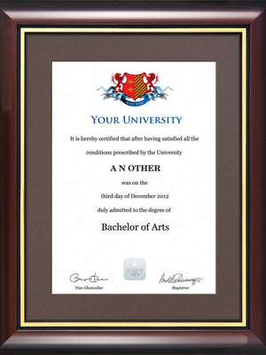City University Degree / Certificate Display Frame - Traditional Style