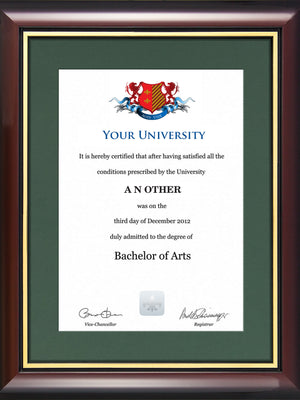 City University Degree / Certificate Display Frame - Traditional Style