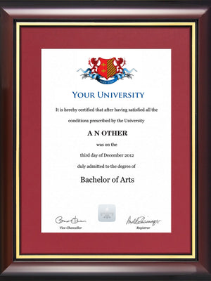 University of Worcester Degree / Certificate Display Frame - Traditional Style