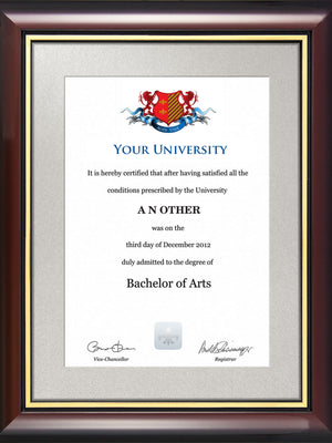 Bangor University Degree / Certificate Display Frame - Traditional Style
