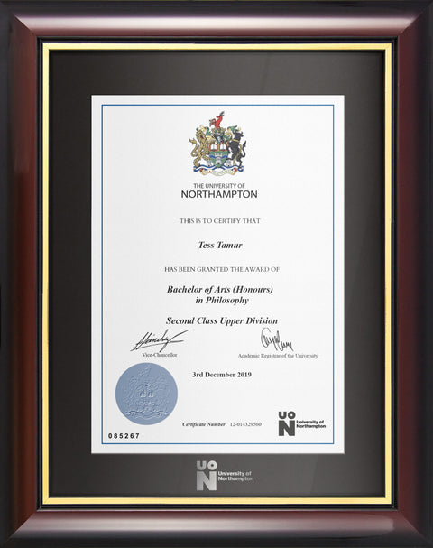 University of Northampton | Branded Certificate Display Frame - Traditional Style